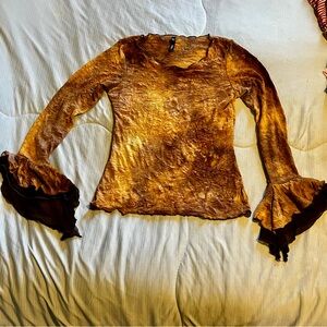 Elegant Brown Ruffle Sleeve Top